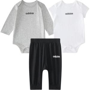 adidas baby-boys 3-piece Linear Logo Heather Bodyshirt & Pant Set(Grey With White)