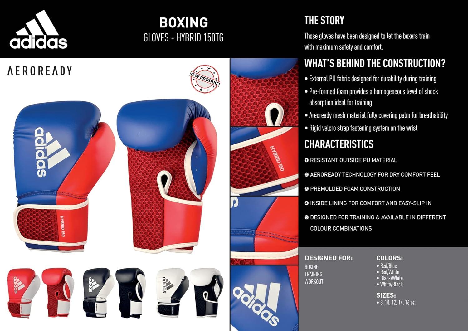 imageadidas Hybrid 150 Boxing Gloves Leather Training Boxing Gloves for Men ampamp Women Kickboxing Heavy Bag MMA ampamp Workout Gloves Available in 10 12 14 16 oz BlackWhite WhiteBlackBLACK WHITE