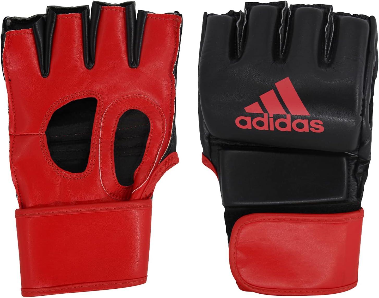 imageadidas MMA Grappling Hook ampamp Loop MMA Training Gloves  for Men Women Unisex  Gloves with Open Palm for MMA Boxing Kickboxing Training ampamp FitnessBlackChromium Red