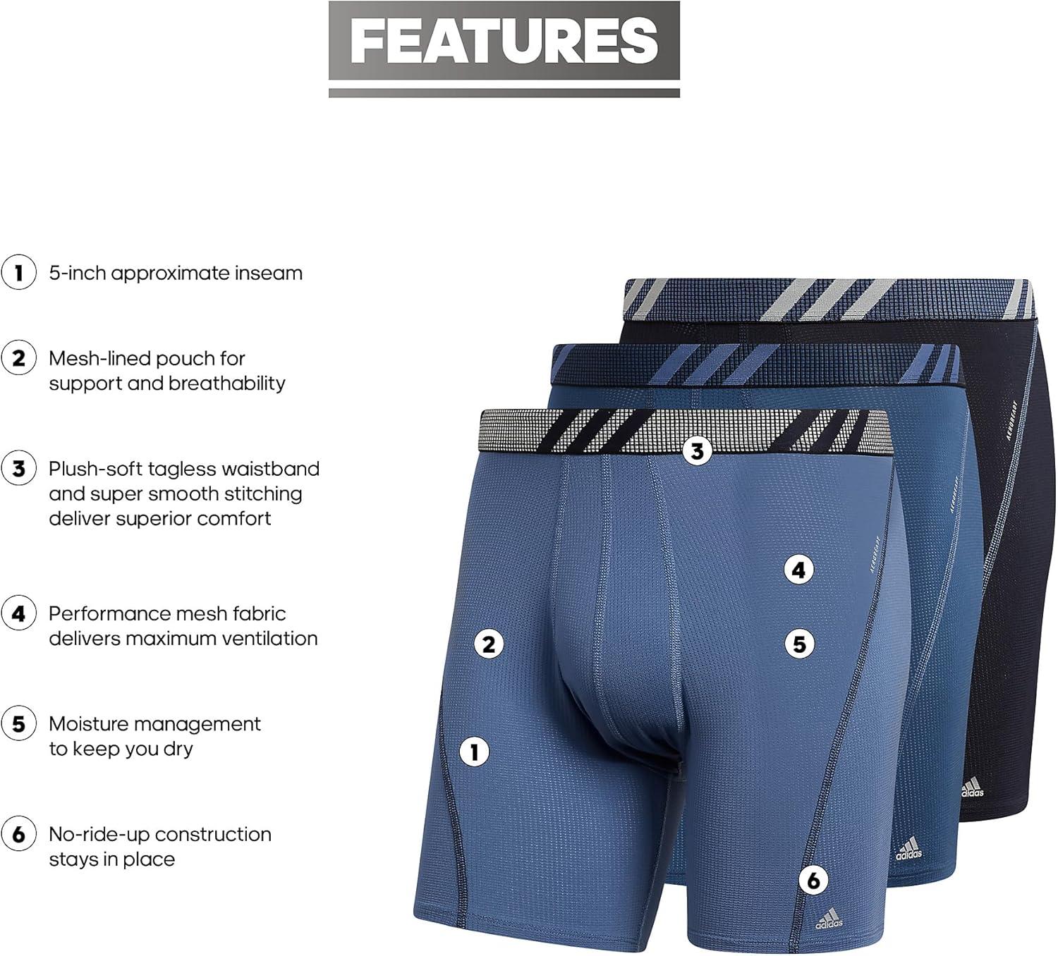 imageadidas Mens Sport Performance Mesh Boxer Brief Underwear 3Pack DiscontinuedLegend Ink BlueNight Marine BlueCrew Blue