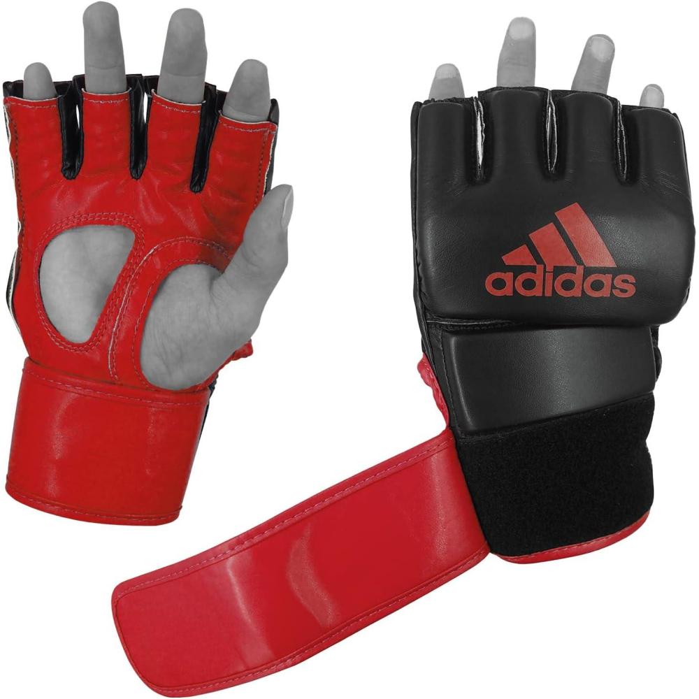 imageadidas MMA Grappling Hook ampamp Loop MMA Training Gloves  for Men Women Unisex  Gloves with Open Palm for MMA Boxing Kickboxing Training ampamp FitnessBlackChromium Red