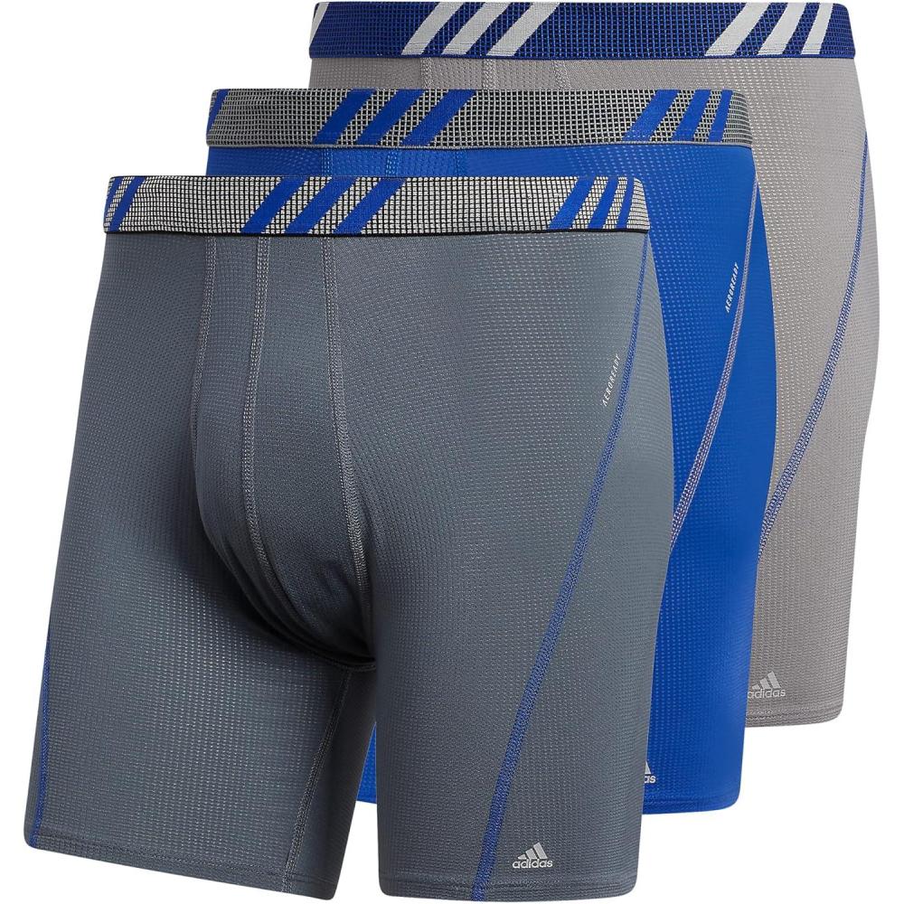 imageadidas Mens Sport Performance Mesh Boxer Brief Underwear 3Pack DiscontinuedOnix GreyBlue