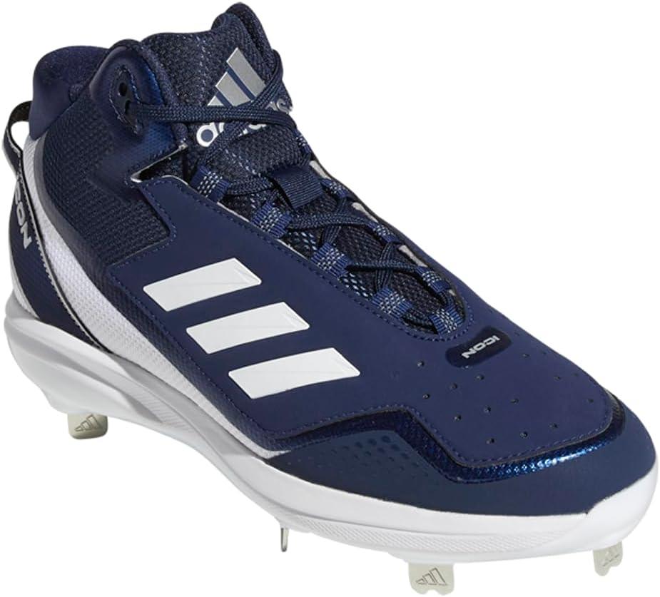 imageadidas Mens Icon 7 MidBaseball ShoeTeam Navy BlueWhiteSilver Metallic