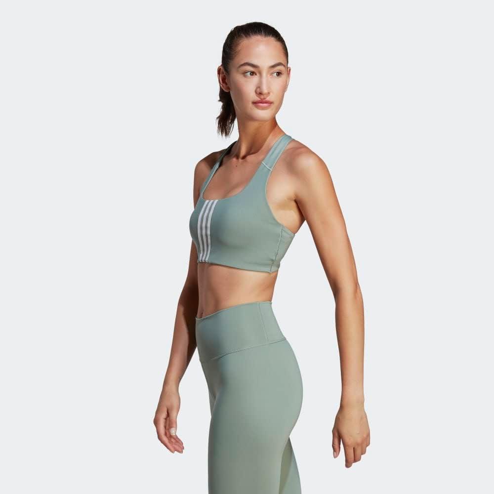 imageadidas Womens Training Medium Support Better 3Stripes BraSilver GreenWhite