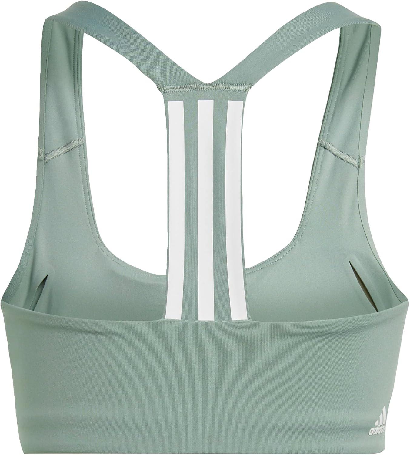 imageadidas Womens Training Medium Support Better 3Stripes BraSilver GreenWhite