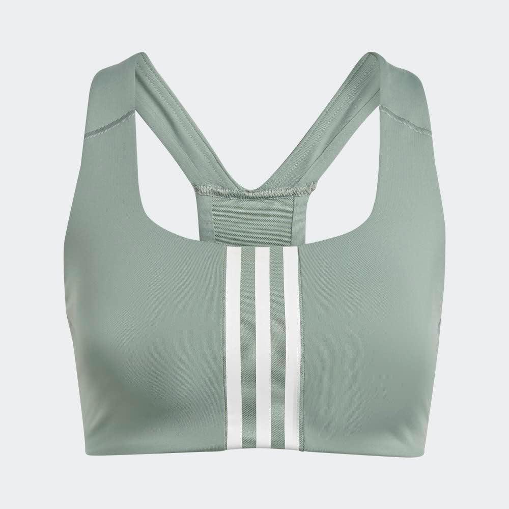 imageadidas Womens Training Medium Support Better 3Stripes BraSilver GreenWhite