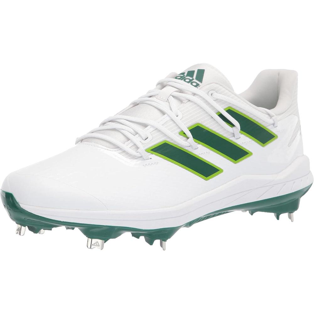 imageadidas Mens Adizero Afterburner 8 CleatsWhiteTeam Dark GreenTeam Semi Sol Green