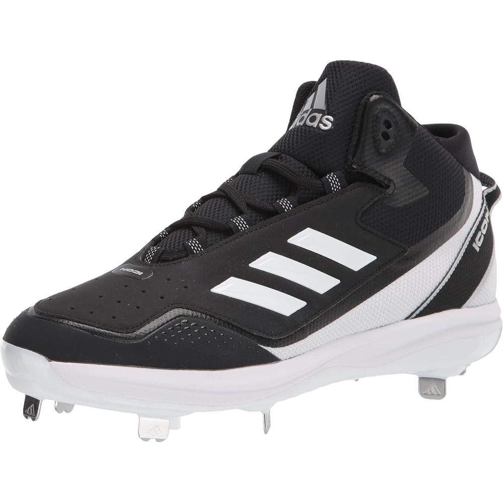 imageadidas Mens Icon 7 MidBaseball ShoeBlackWhiteSilver Metallic