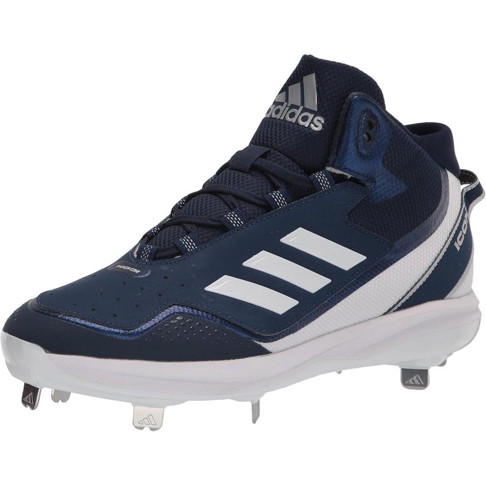 imageadidas Mens Icon 7 MidBaseball ShoeTeam Navy BlueWhiteSilver Metallic