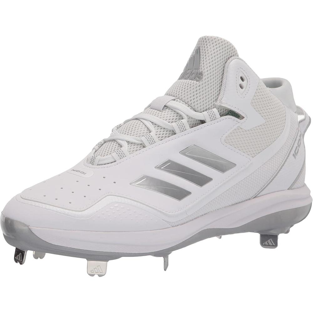 imageadidas Mens Icon 7 MidBaseball ShoeWhiteSilver MetallicSilver Metallic