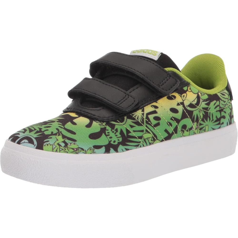 imageadidas UnisexChild Vulc Raid3r Skate ShoesCore BlackStill GreenFtwr White Muppets Cross Strap