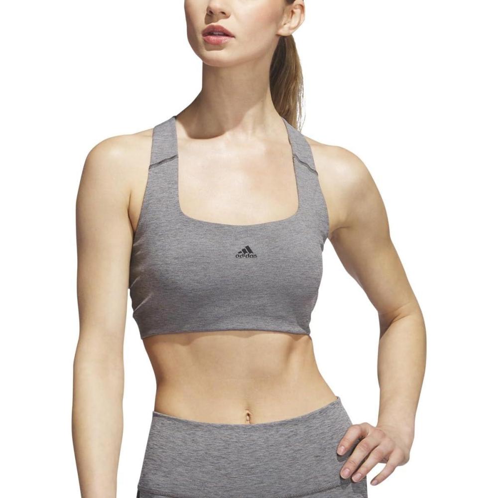 imageadidas Womens Training Medium Support Better 3Stripes BraDark Grey HeatherBlack