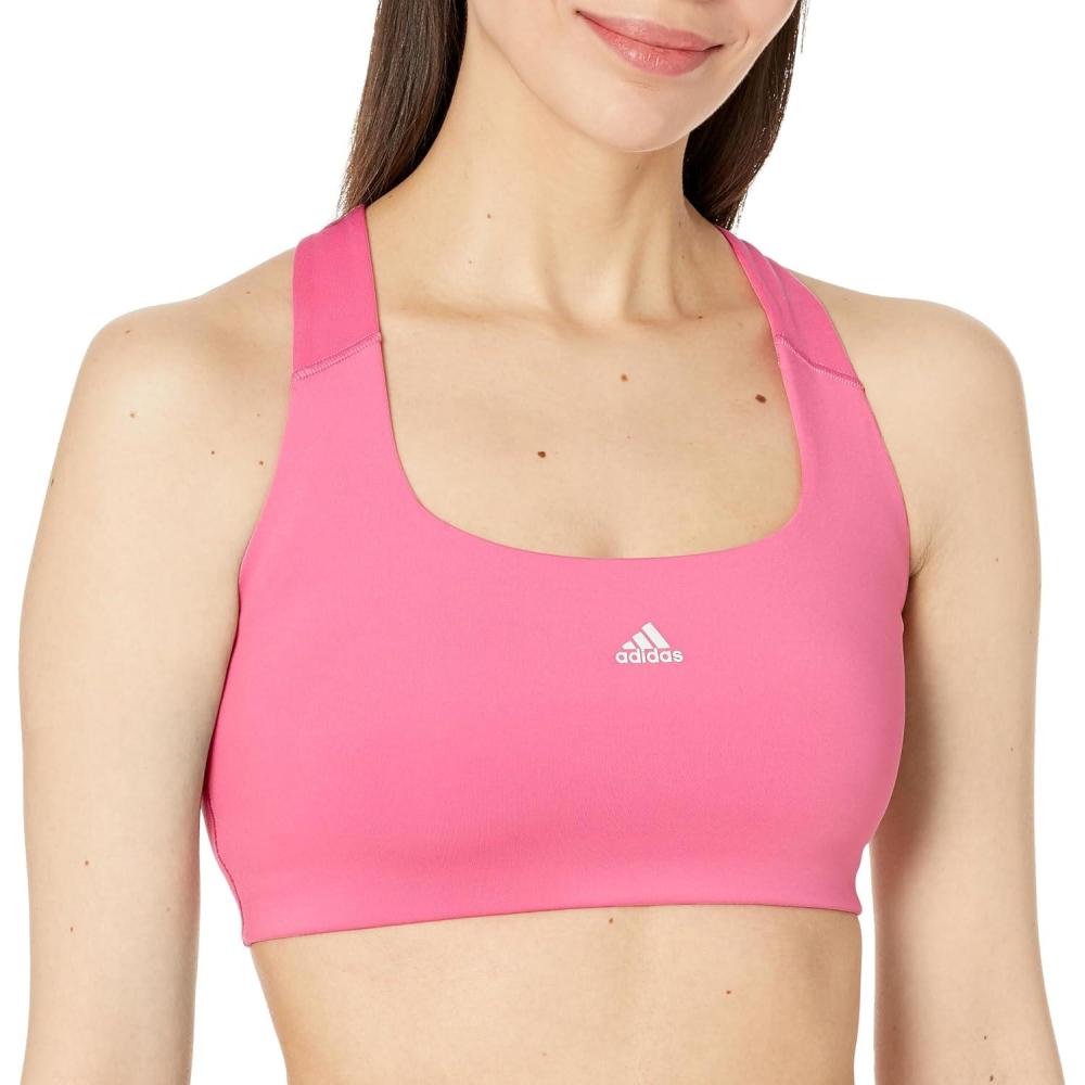 imageadidas Womens Training Medium Support Better 3Stripes BraPink FusionWhite