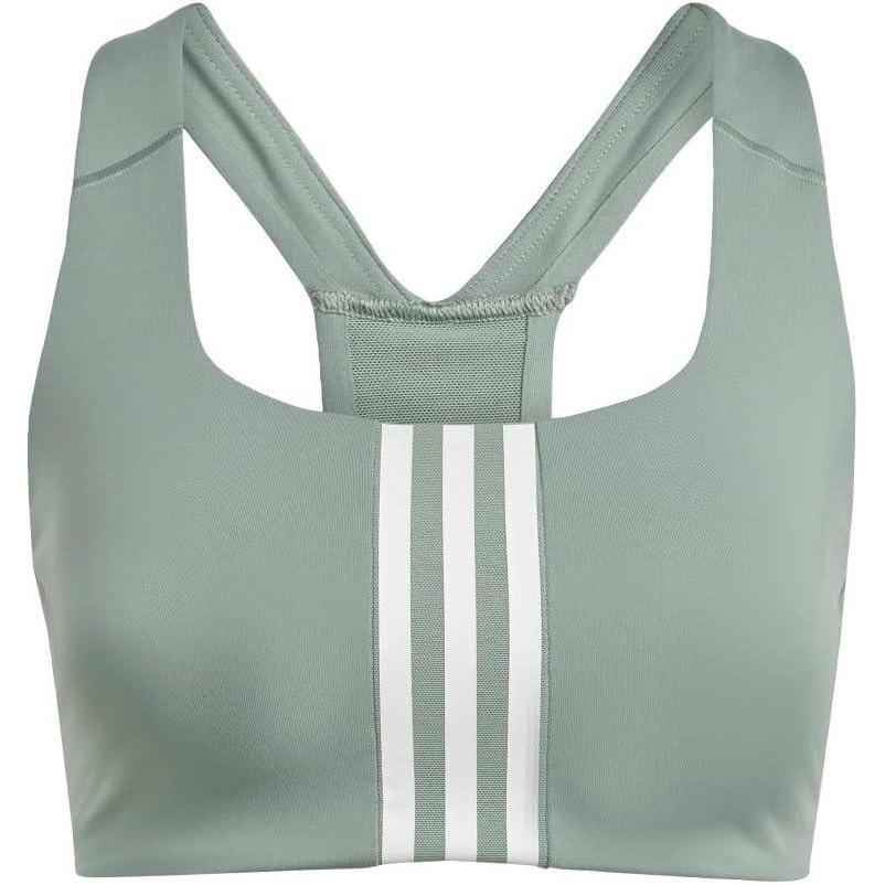 imageadidas Womens Training Medium Support Better 3Stripes BraSilver GreenWhite
