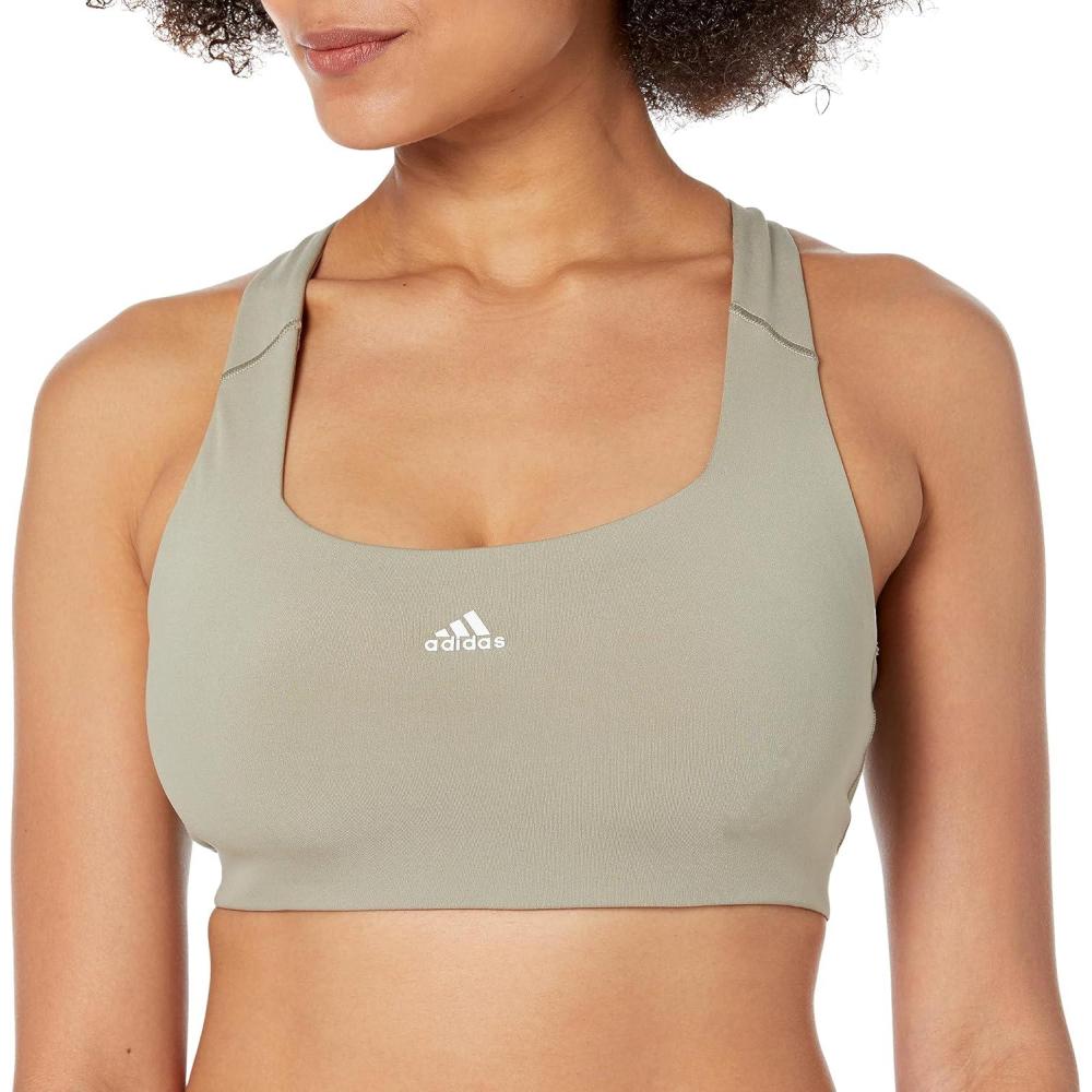 imageadidas Womens Training Medium Support Better 3Stripes BraSilver PebbleWhite