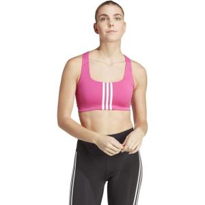 adidas Women’s Training Medium Support Better 3-Stripes Bra(Semi Lucid Fuchsia/White)