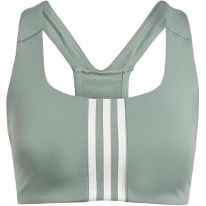 adidas Women’s Training Medium Support Better 3-Stripes Bra(Silver Green/White)