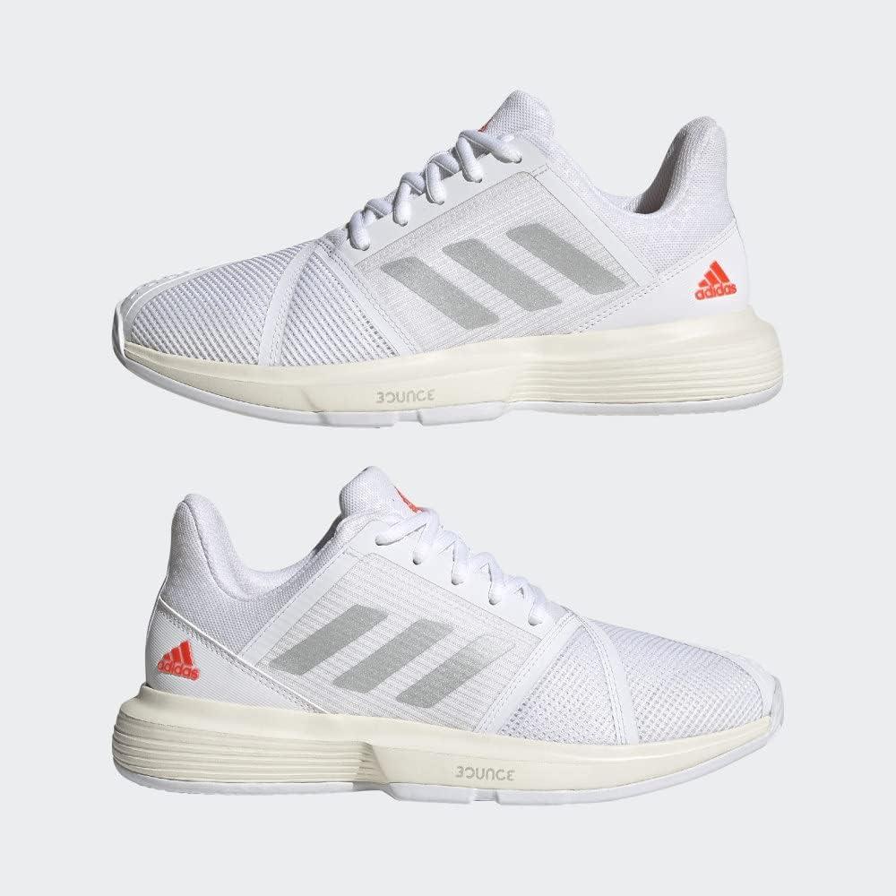 imageadidas Womens Courtjam Bounce Tennis ShoeWhiteSilver MetallicSolar Red