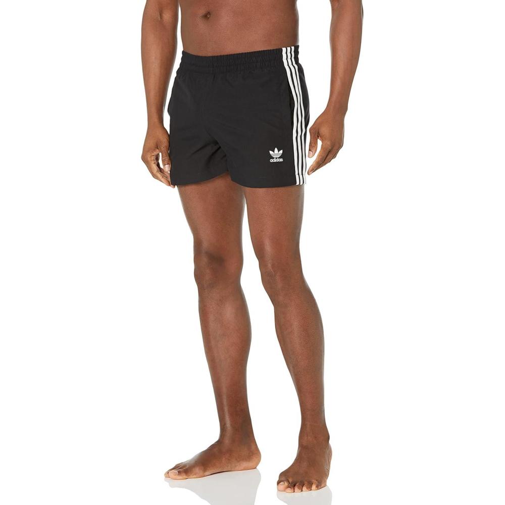 imageadidas Mens Standard 3Stripes Swim ShortsBlackWhite
