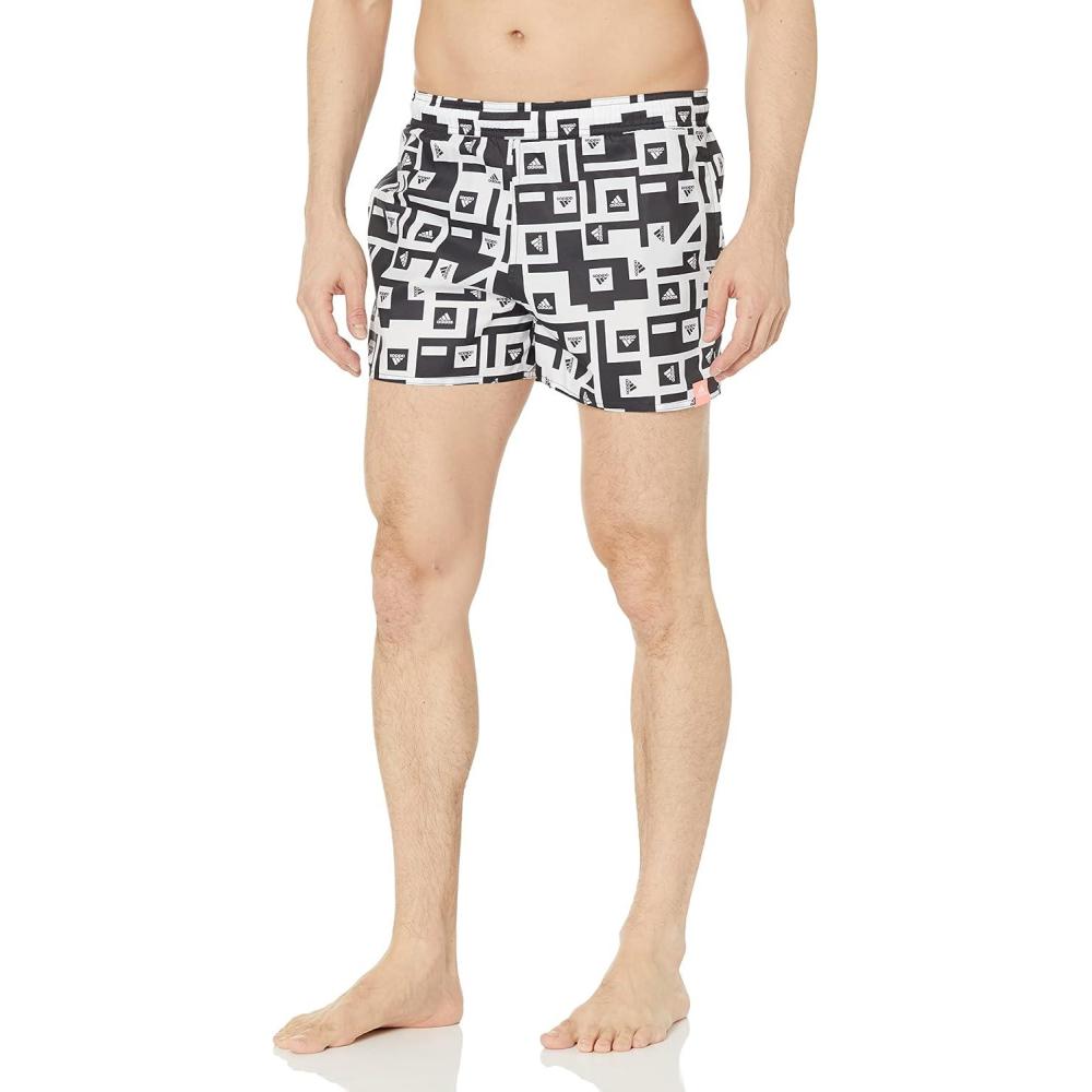 imageadidas Mens Standard Length Graphic Swim ShortsBlackWhite