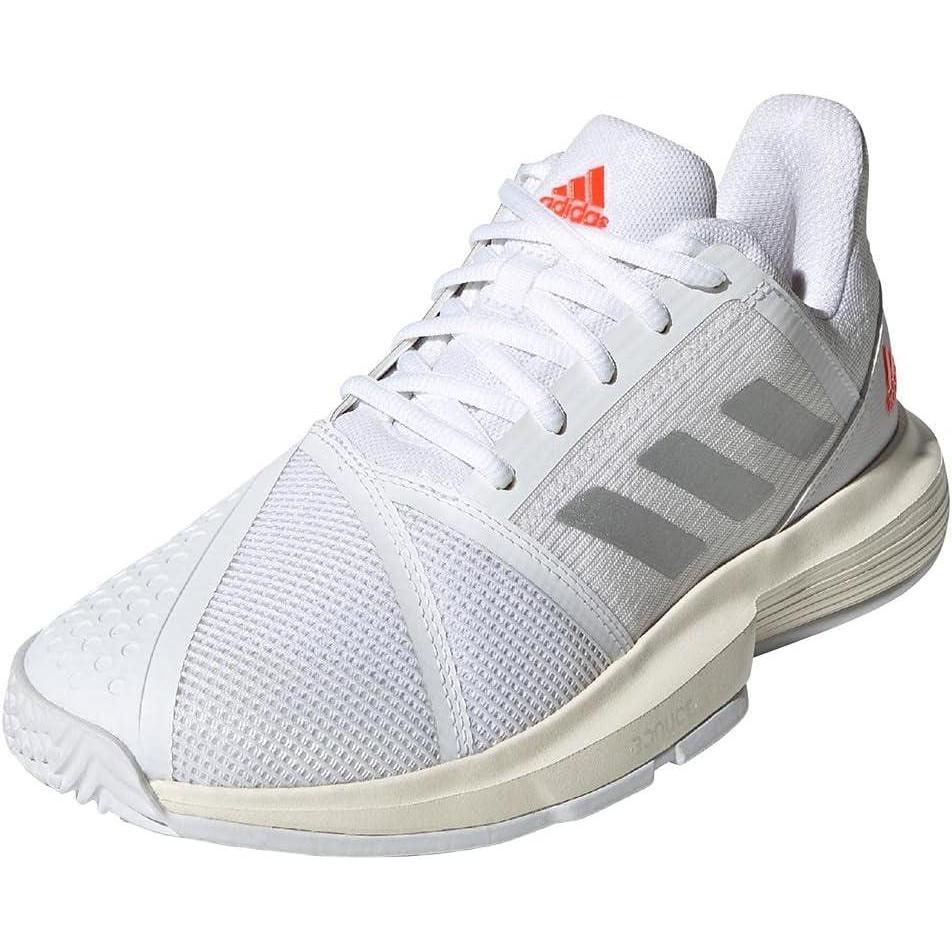 imageadidas Womens Courtjam Bounce Tennis ShoeWhiteSilver MetallicSolar Red