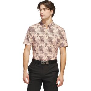 adidas Men’s Go-To Printed Golf Polo Shirt(Powder Coral S25/Aurora Ruby S25)