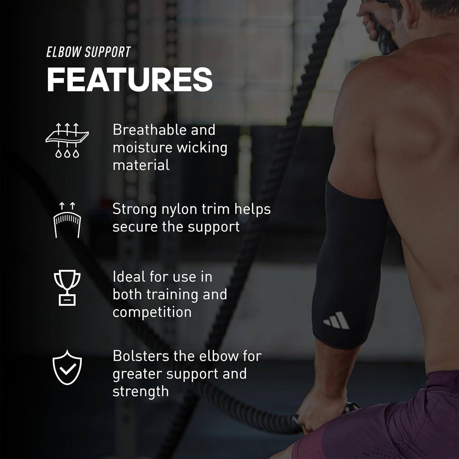 imageadidas Elbow Support Sleeve Seamless and Smooth Elbow Support for Training Competitions and General Fitness Ergonomic Design Nylon Trim Durable ampamp Breathable Black Red Logo Largeadidas Elbow Support