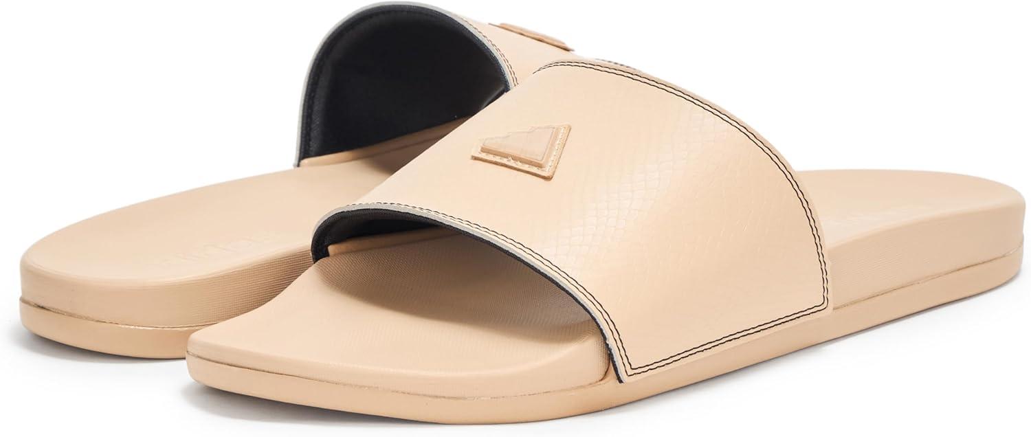 imageadidas Mens Adilette Comfort Slide Casual Sandals Casual WhiteWarm SandstoneWarm SandstoneBlack