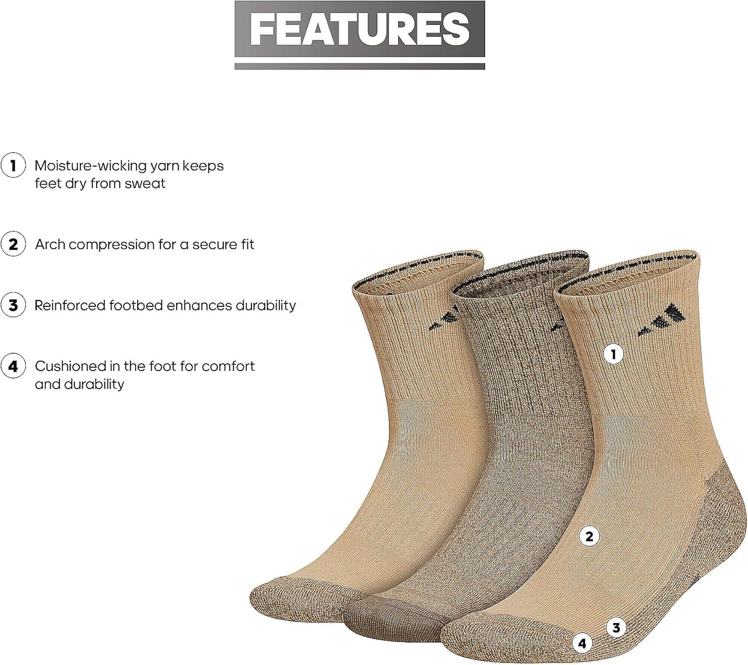 imageadidas Mens Cushioned X 3 MidCrew Socks 3PairBeige ToneBlanch CargoBlack