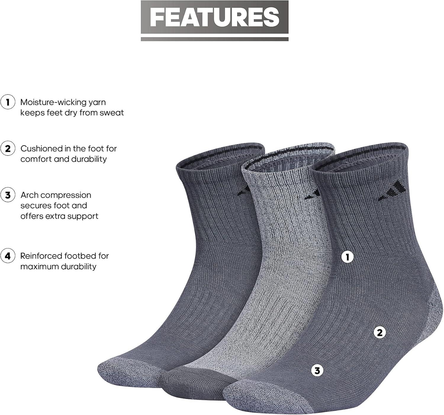 imageadidas Mens Cushioned X 3 MidCrew Socks 3PairOnix GreyClear Onix GreyAcid Orange