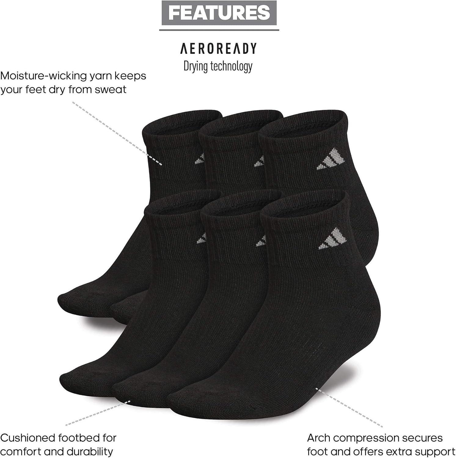 imageadidas womens Athletic Cushioned Quarter Socks With Arch Compression 6pairBlackAluminum 2
