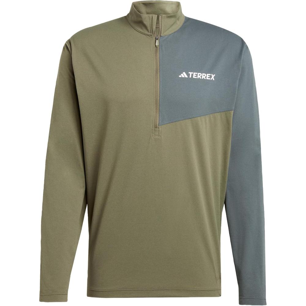 imageadidas Mens Terrex Multi HalfZip Long Sleeve TShirtOlive Strata