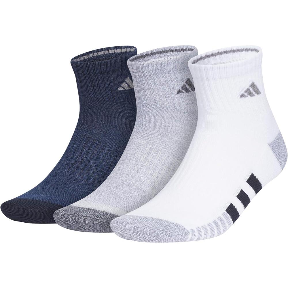 imageadidas mens Cushioned Quarter Ankle Socks 3pair PackLegend Ink BlueGreyWhite