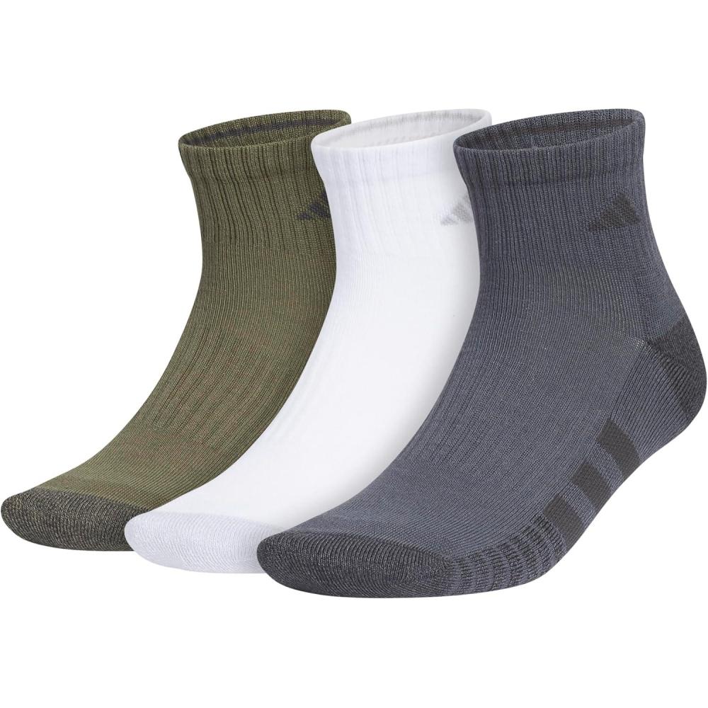 imageadidas mens Cushioned Quarter Ankle Socks 3pair PackOlive Strata GreenWhiteOnix Grey