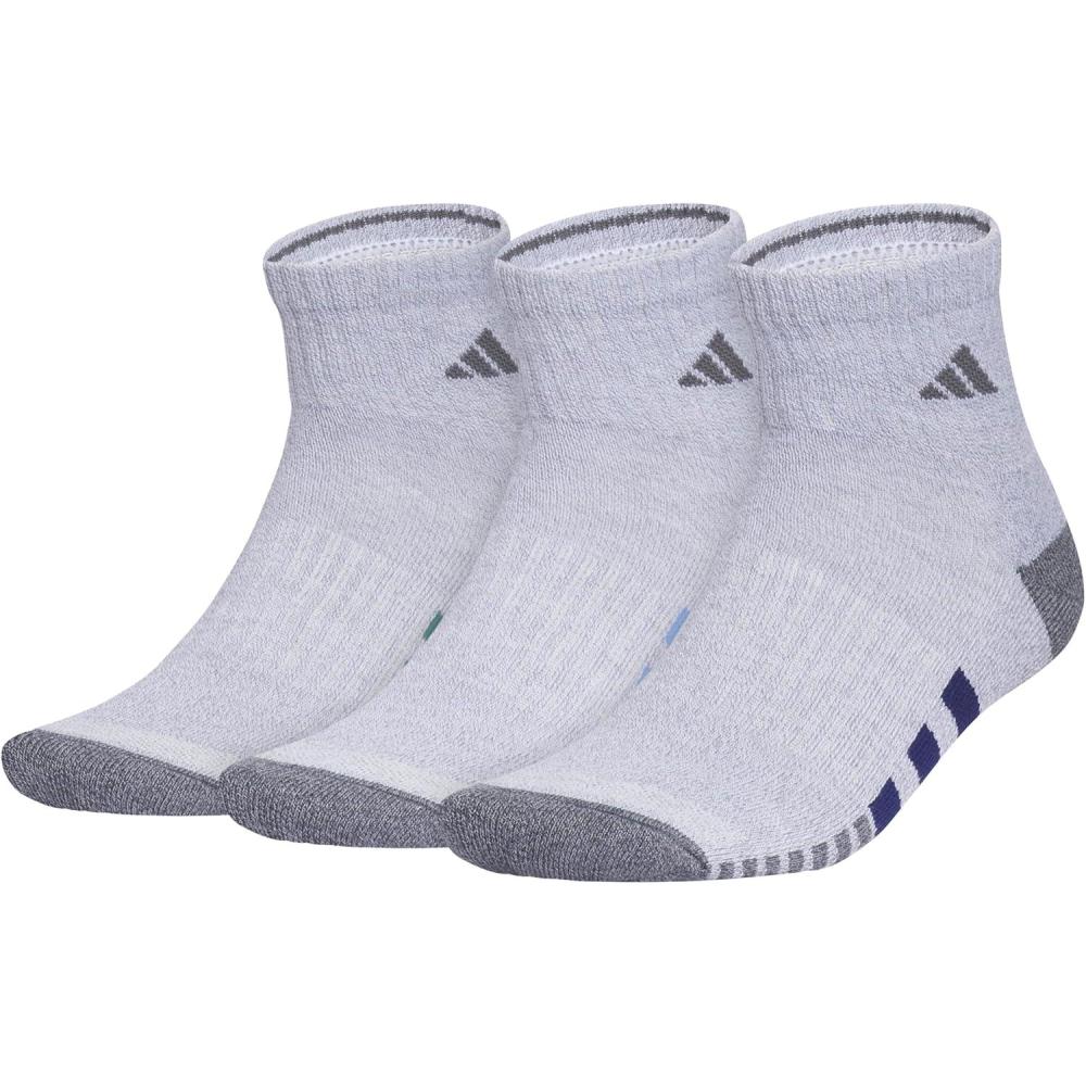 imageadidas mens Cushioned Quarter Ankle Socks 3pair PackWhiteGreyPreloved Teal Green