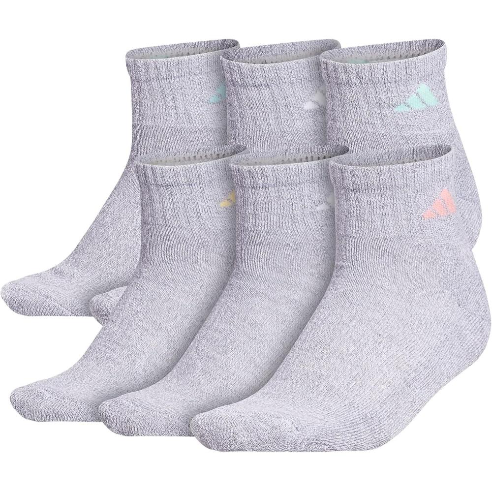 imageadidas womens Athletic Cushioned Quarter Socks With Arch Compression 6pairGreyBliss PopClear Mint