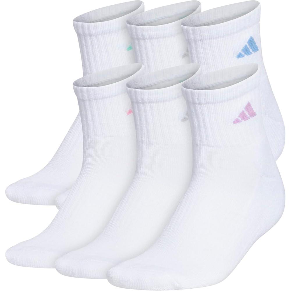imageadidas womens Athletic Cushioned Quarter Socks With Arch Compression 6pairWhiteClear Sky BlueBliss Lilac Purple