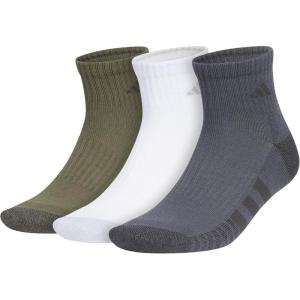 adidas mens Cushioned Quarter Ankle Socks (3-pair Pack)(Olive Strata Green/White/Onix Grey)