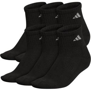 adidas womens Athletic Cushioned Quarter Socks With Arch Compression (6-pair)(Black/Aluminum 2)