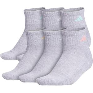 adidas womens Athletic Cushioned Quarter Socks With Arch Compression (6-pair)(Grey/Bliss Pop/Clear Mint)