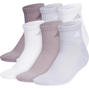 adidas womens Athletic Cushioned Quarter Socks With Arch Compression (6-pair)(Preloved Fig Purple/Clear Onix Grey/White)
