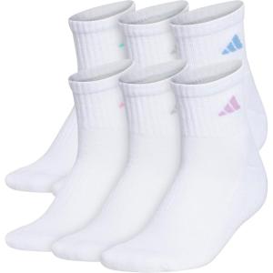 adidas womens Athletic Cushioned Quarter Socks With Arch Compression (6-pair)(White/Clear Sky Blue/Bliss Lilac Purple)
