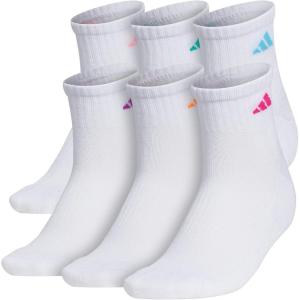 adidas womens Athletic Cushioned Quarter Socks With Arch Compression (6-pair)(White/Shock Pink/Bright Cyan)