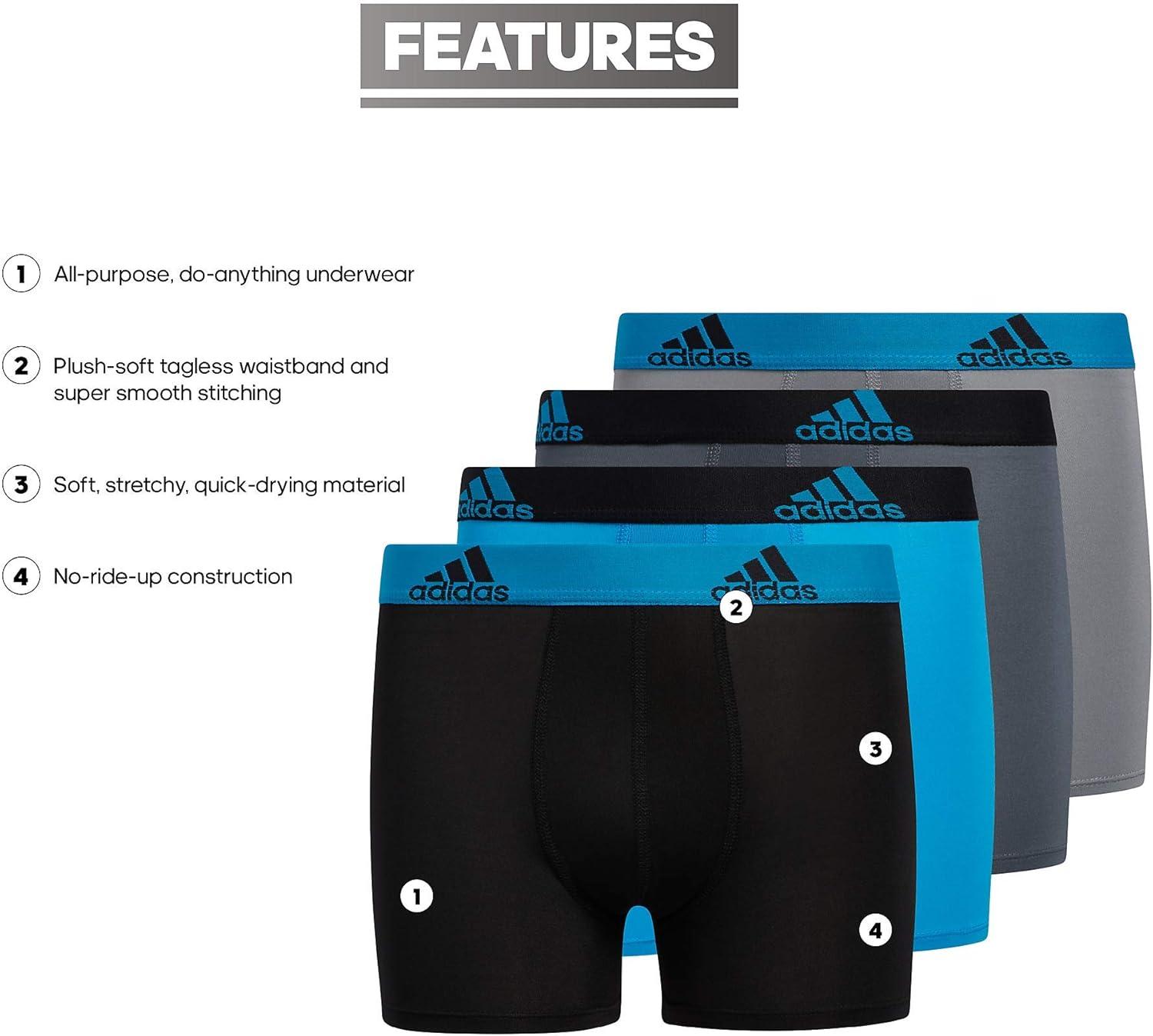 imageadidas Boys Performance Boxer Briefs Underwear for Kids 4PackSolar BlueBlackGreyPerformance