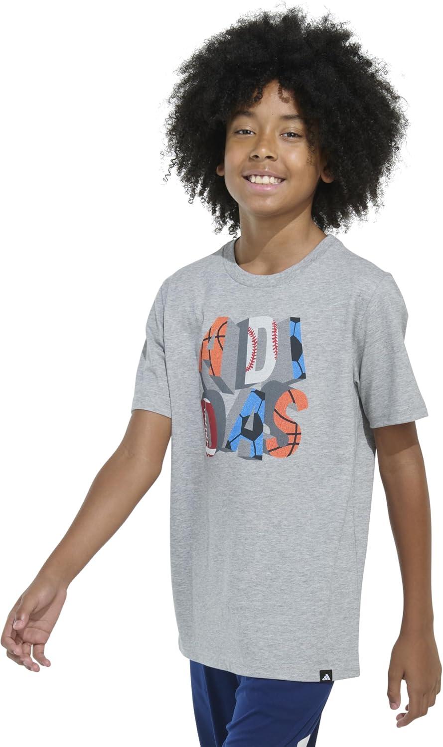 imageadidas Boys Short Sleeve Graphic TShirtHeather Gray Adidas Sports