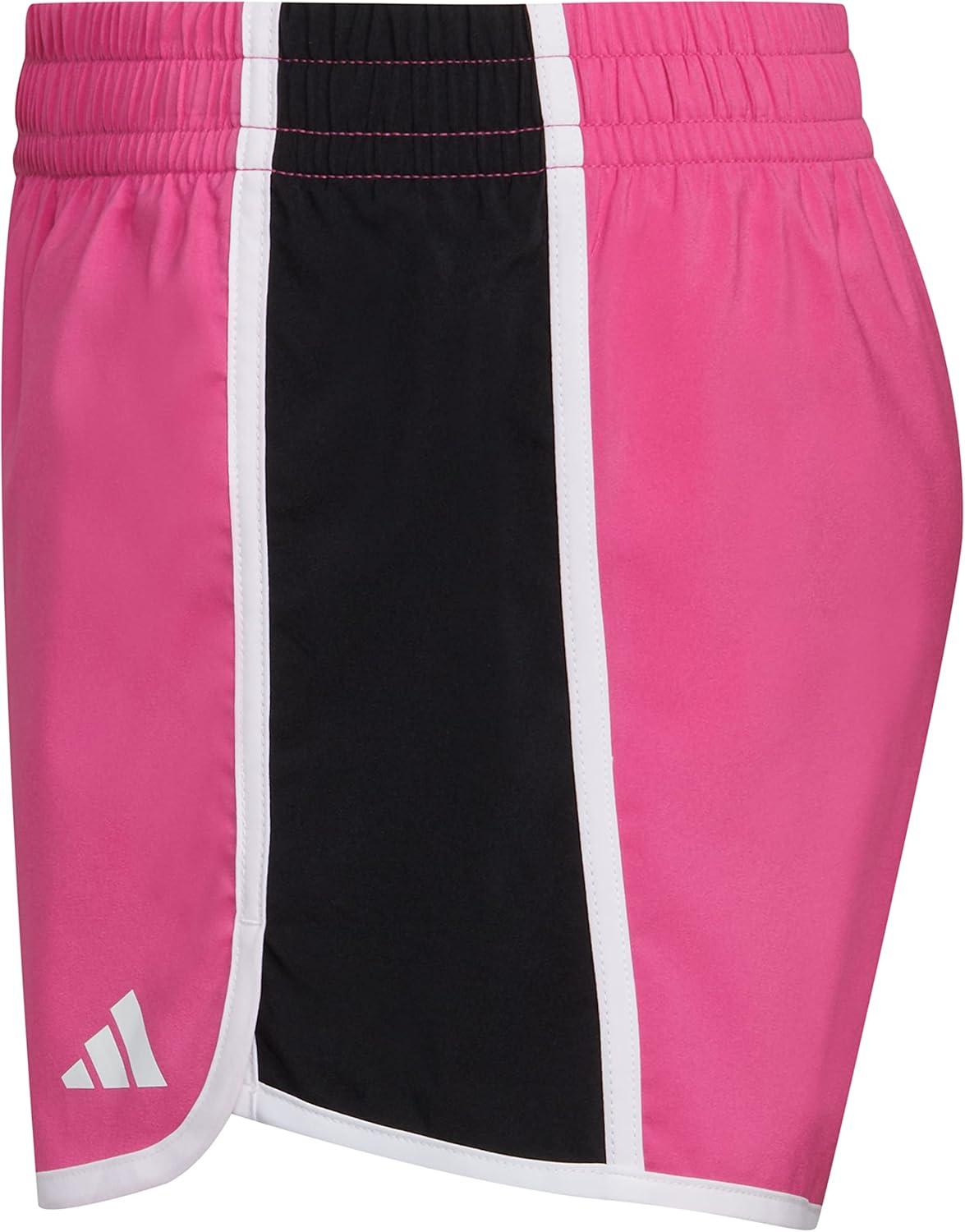 imageadidas Girls Elastic Waistband Retro Woven Gym ShortsSemi Lucid Fuchsia