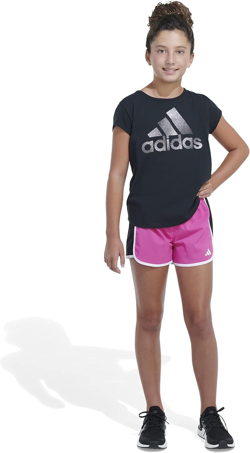 imageadidas Girls Elastic Waistband Retro Woven Gym ShortsSemi Lucid Fuchsia