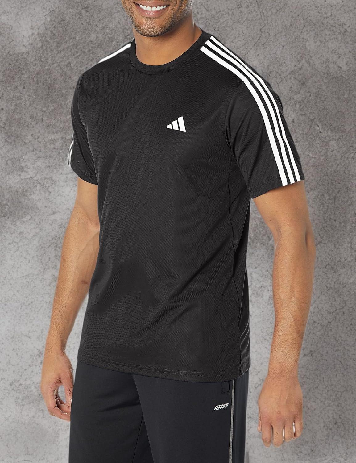 imageadidas Mens Essentials Base 3Stripes Training TShirtBlackWhite