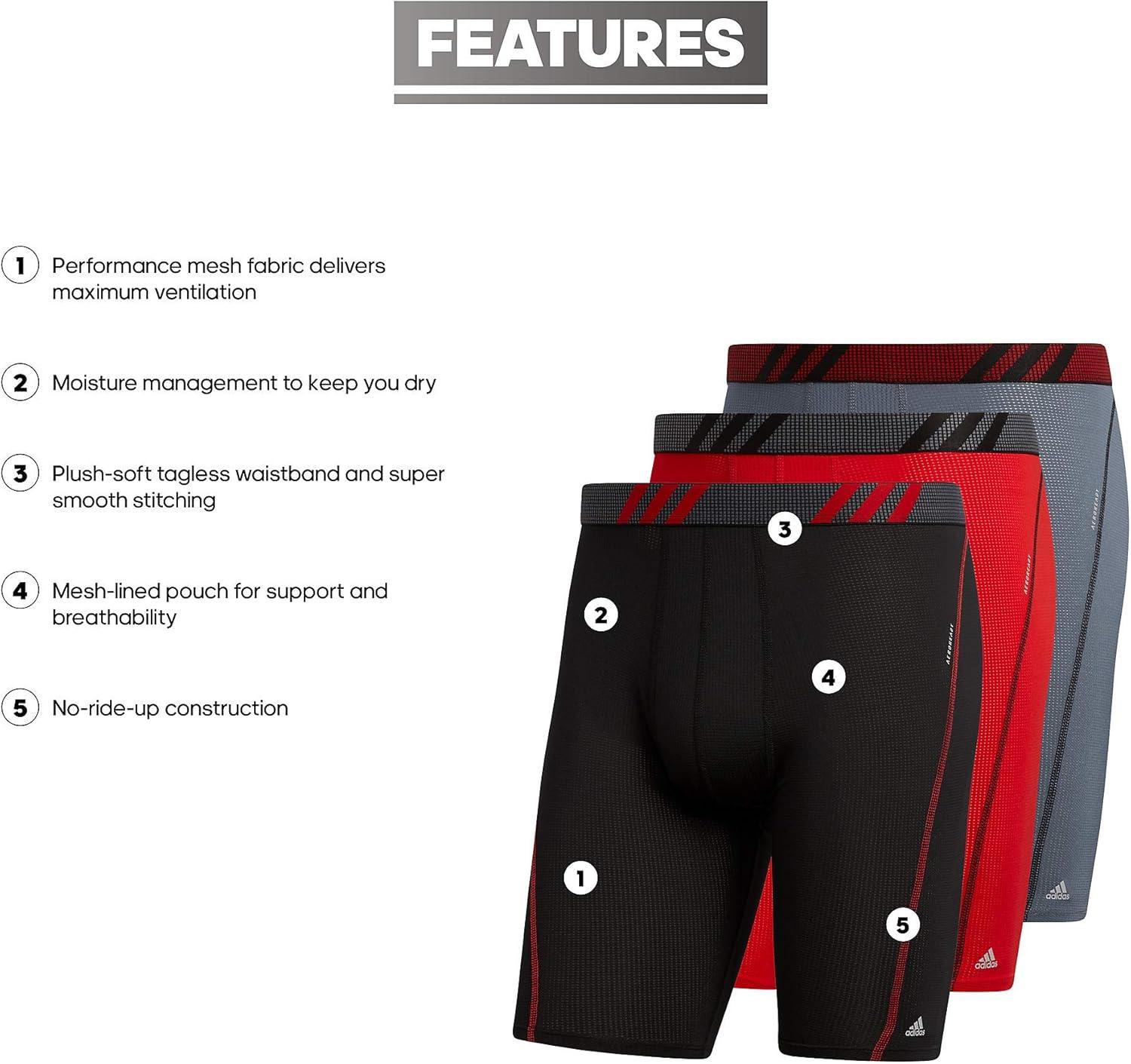 imageadidas Mens Performance Mesh Long Boxer Brief Underwear 3Pack for active sport and all day comfortBlackScarlet RedOnix