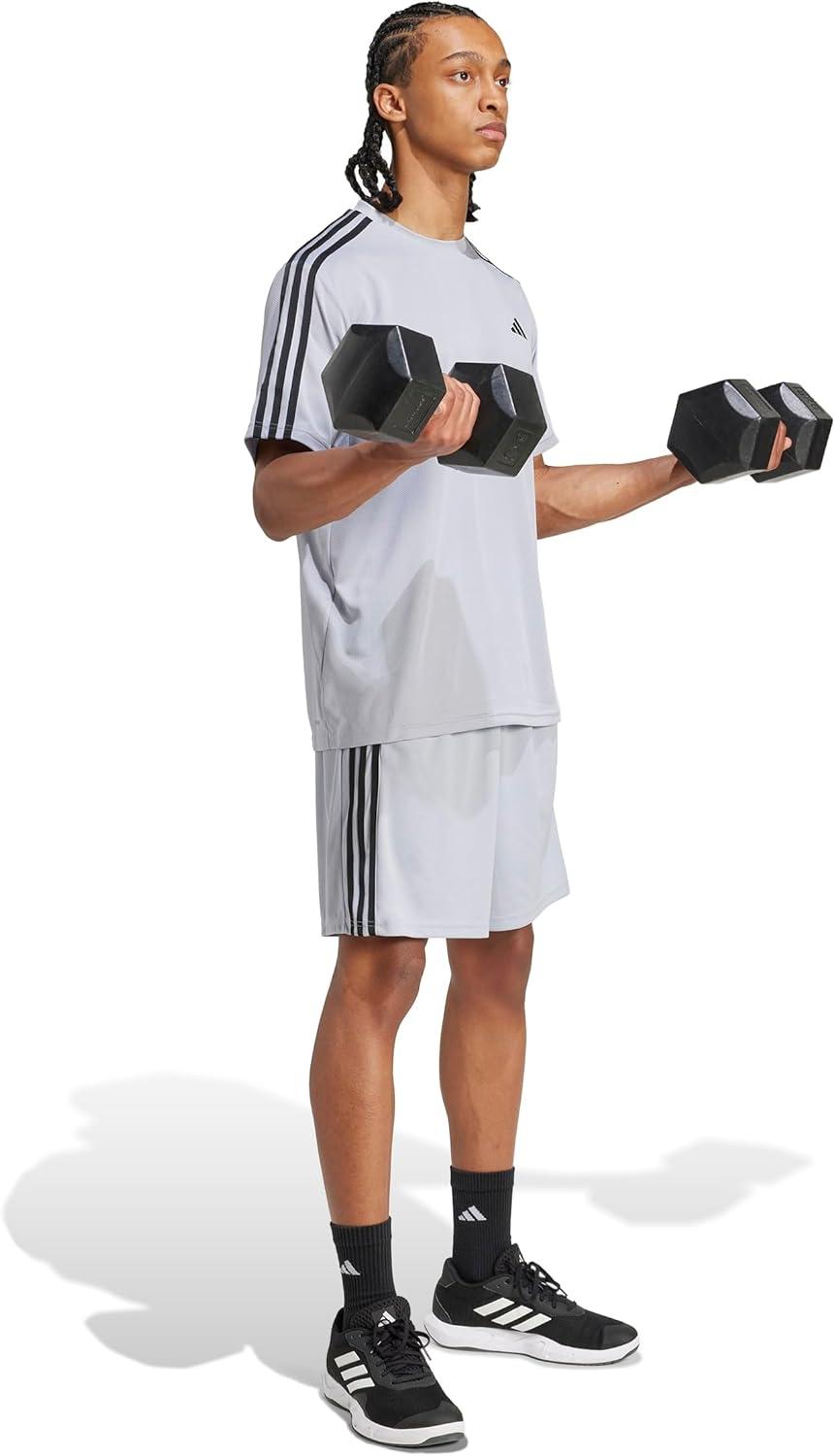 imageadidas Mens Train Essentials Piqu 3Stripes ShortsHalo SilverBlack